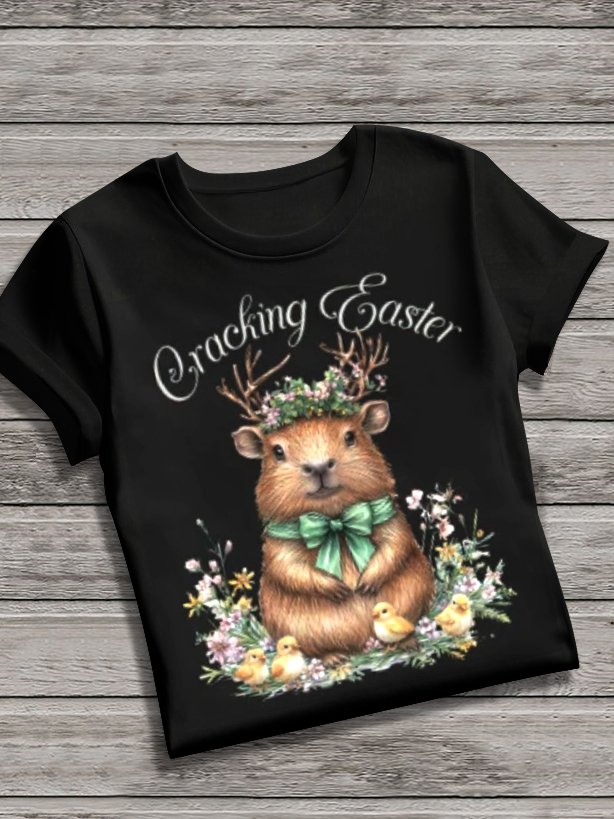 Women's Animal Short Sleeve Tee T-shirt Crew Neck Vintage Summer Top
