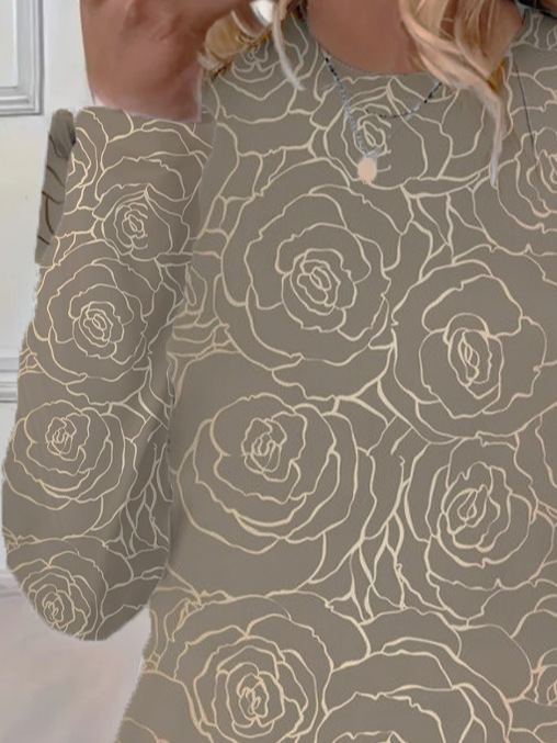 Women's Long Sleeve Tee T-shirt Spring/Fall Floral Printing Crew Neck Casual Graphic Tee Top