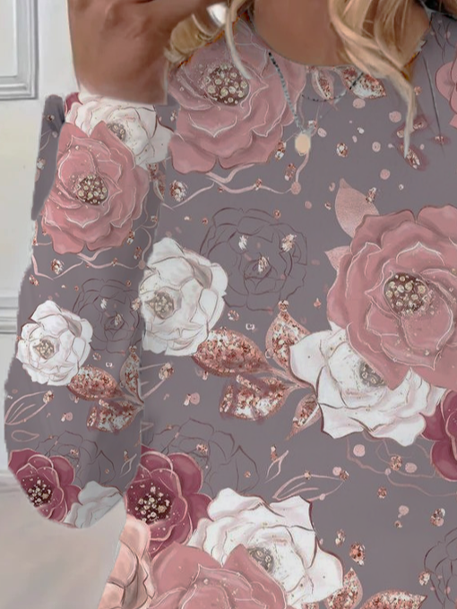 Women's Long Sleeve Tee T-shirt Spring/Fall Floral Printing Crew Neck Casual Graphic Tee Top