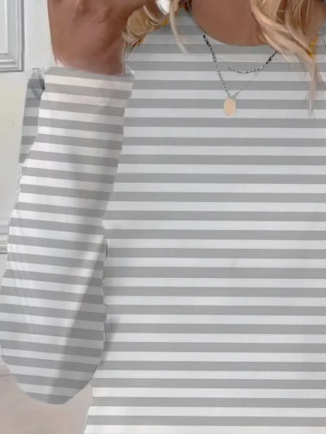 Women's Long Sleeve Tee T-shirt Spring/Fall Striped Printing Crew Neck Casual Graphic Tee Top