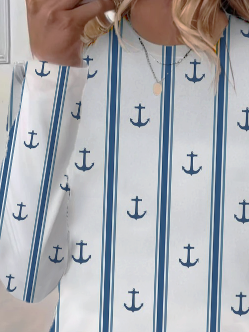 Women's Long Sleeve Tee T-shirt Spring/Fall Striped Printing Crew Neck Casual Graphic Tee Top