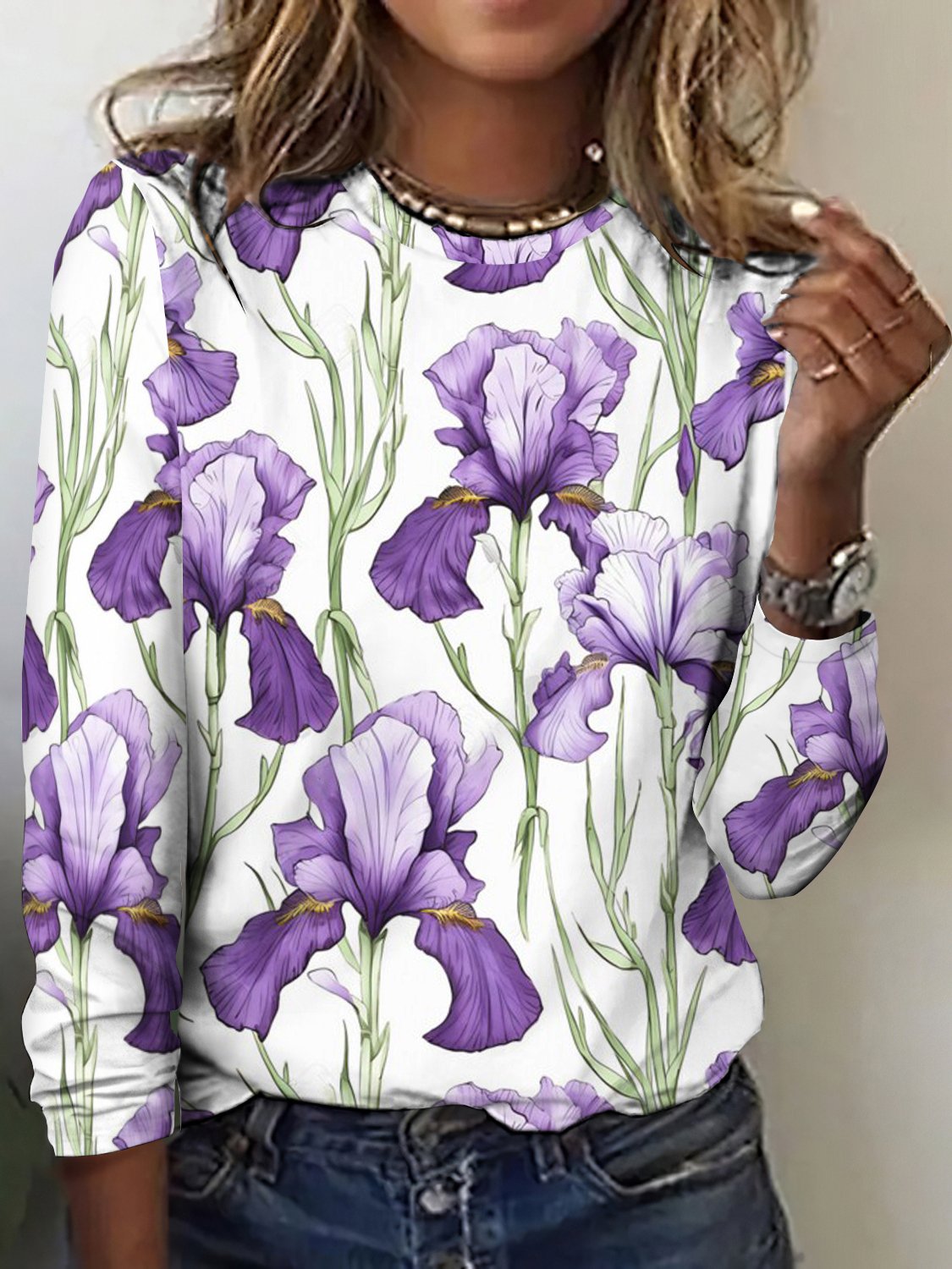 Women Floral Long Sleeve Tee T-shirt Crew Neck Casual Spring/Fall Top