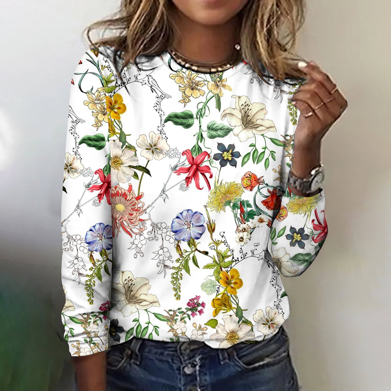 Women's Floral Short Sleeve Tee T-shirt Crew Neck Casual Summer Top