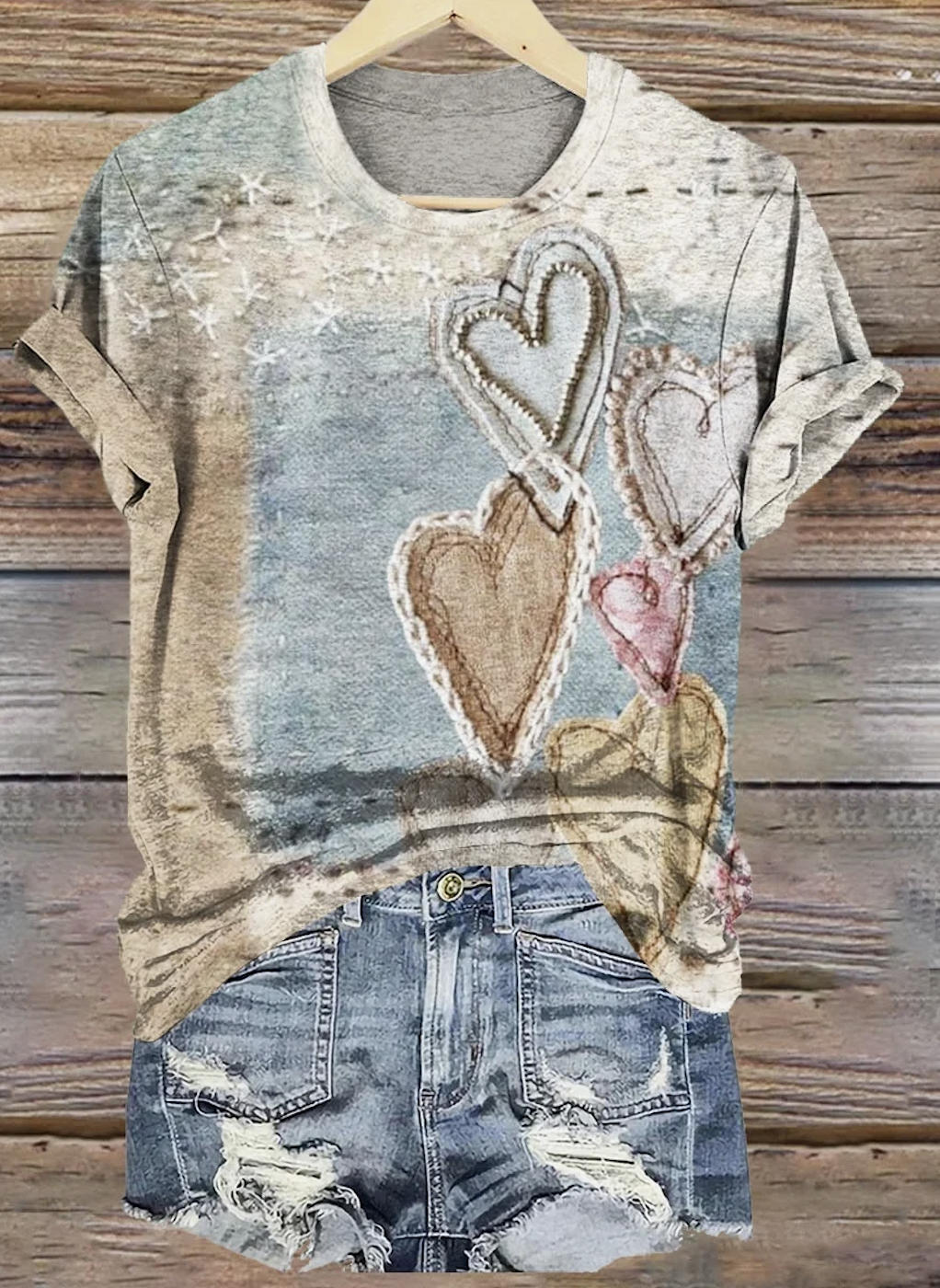 Women's Geometric Short Sleeve Tee T-shirt Crew Neck Vintage Summer Top