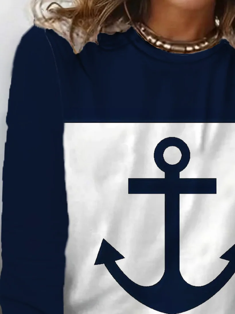 Women's Anchor Long Sleeve Tee T-shirt Crew Neck Printing Casual Spring/Fall Graphic Tee Top