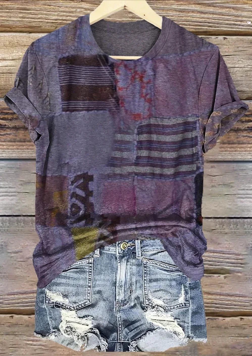 Women's Geometric Short Sleeve Tee T-shirt Crew Neck Vintage Summer Top