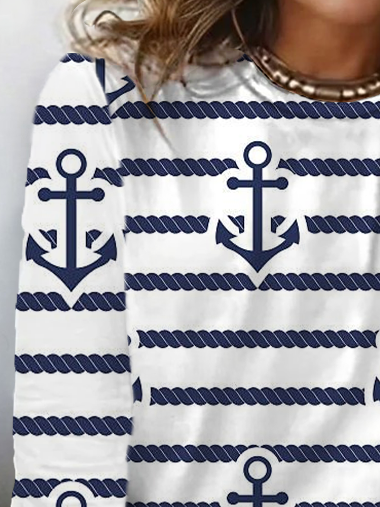 Women's Striped Long Sleeve Tee T-shirt Crew Neck Printing Casual Spring/Fall Graphic Tee Top