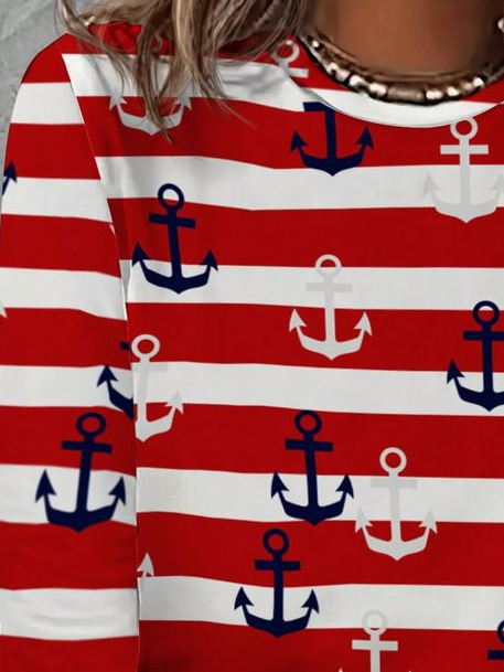 Women's Striped Long Sleeve Tee T-shirt Crew Neck Printing Casual Spring/Fall Graphic Tee Top