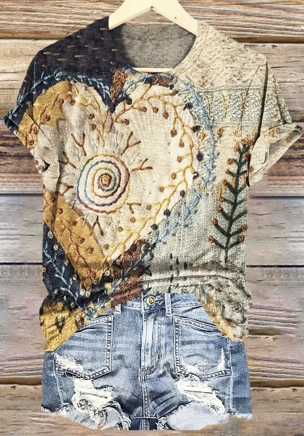 Women's Geometric Short Sleeve Tee T-shirt Crew Neck Vintage Summer Top