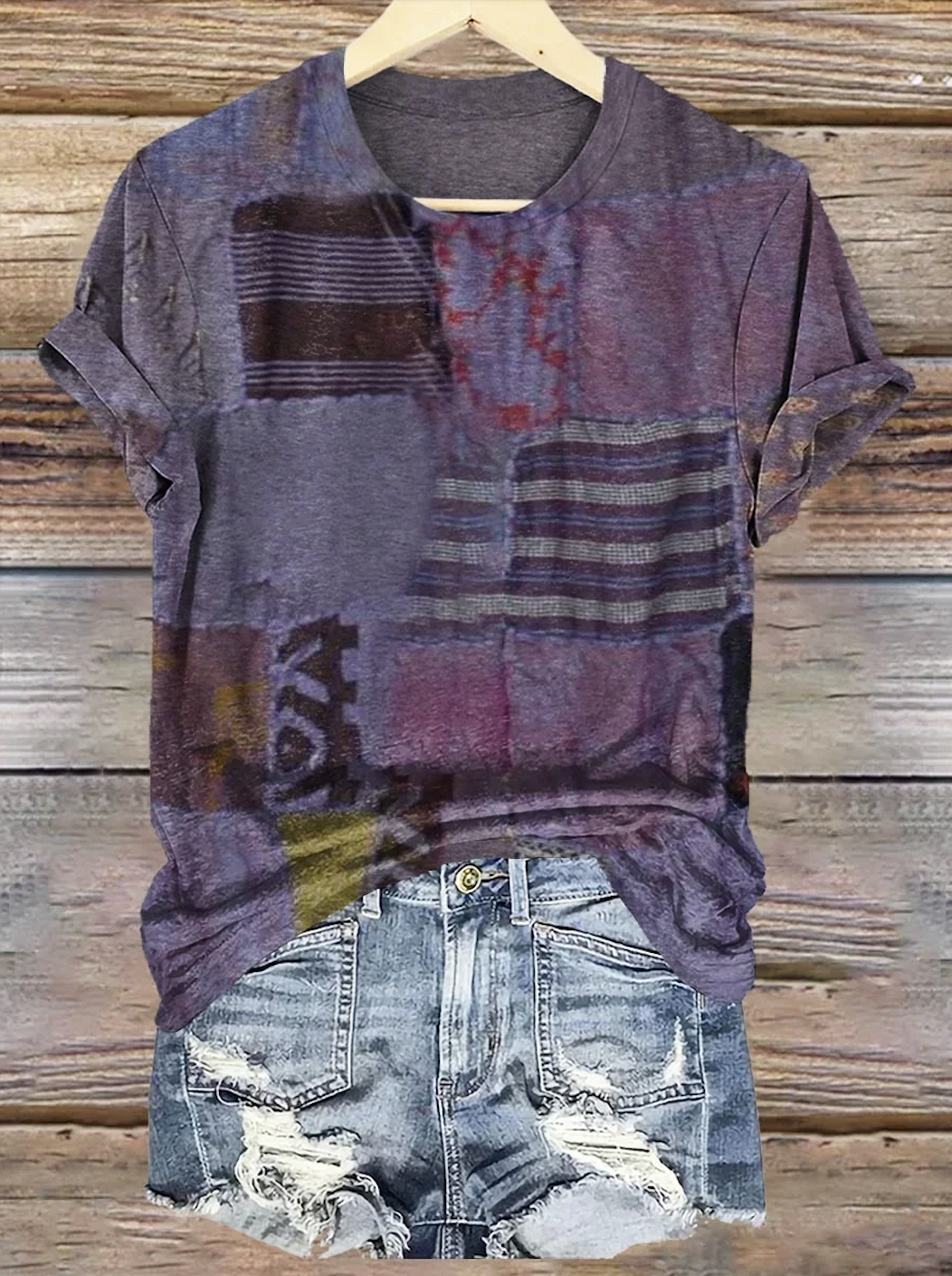 Women's Geometric Short Sleeve Tee T-shirt Crew Neck Vintage Summer Top