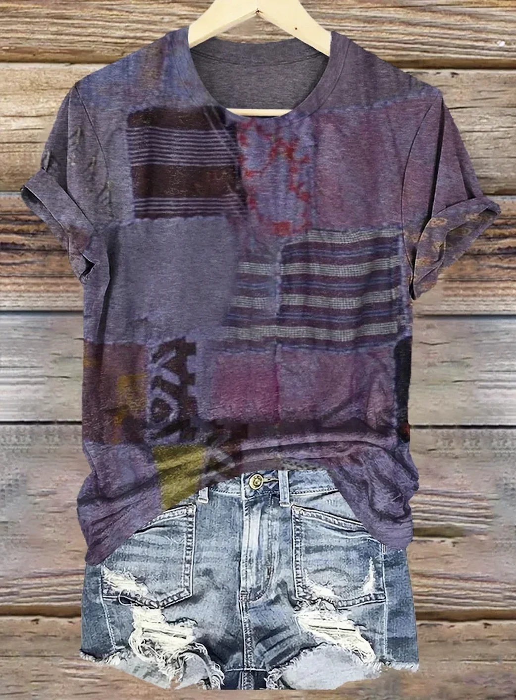 Women's Geometric Short Sleeve Tee T-shirt Crew Neck Vintage Summer Top