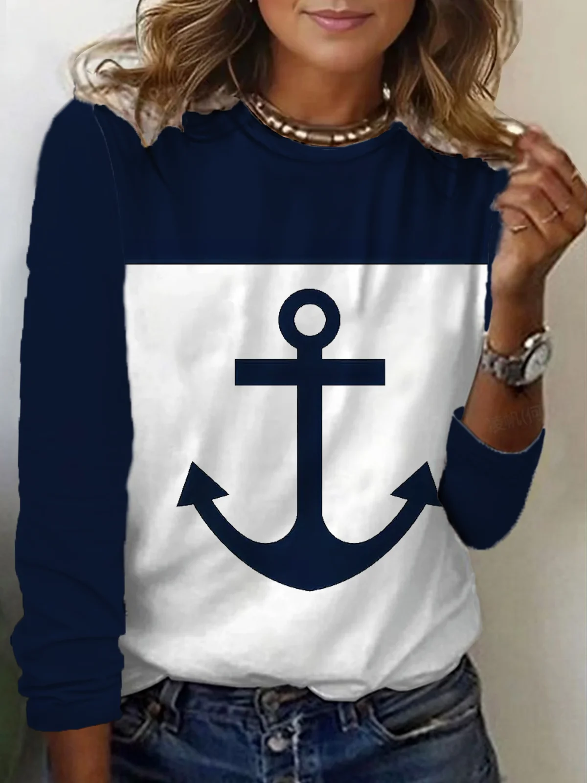 Women's Anchor Long Sleeve Tee T-shirt Crew Neck Printing Casual Spring/Fall Graphic Tee Top