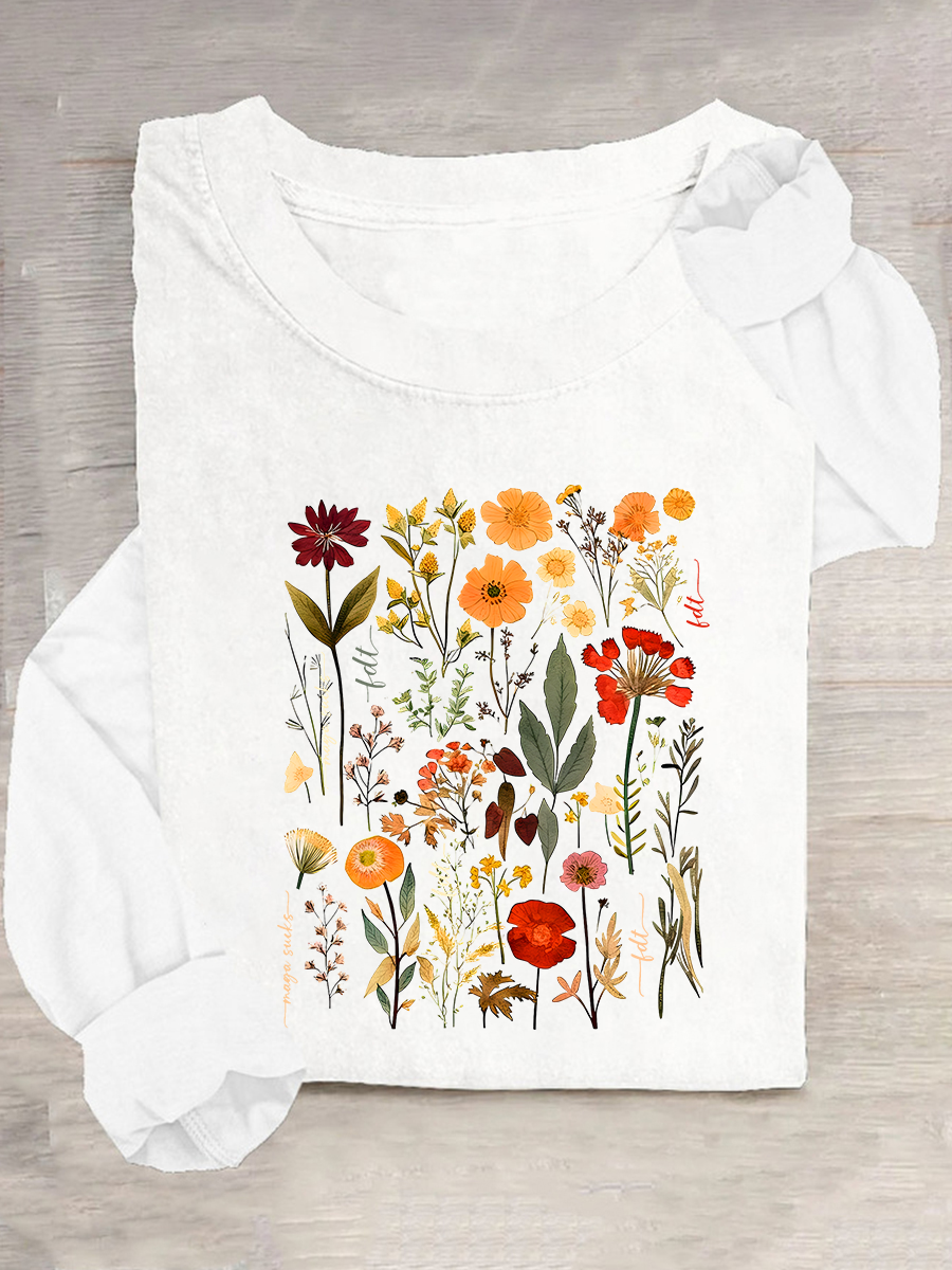 Women's Floral Long Sleeve Blouse_ Spring/Fall Crew Neck Daily Casual Top
