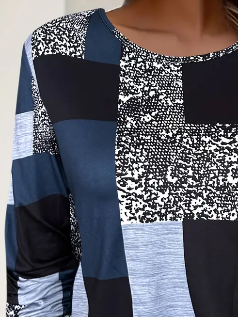 Women's Abstract Plaid Long Sleeve Tee T-shirt Crew Neck Printing Casual Spring/Fall Graphic Tee Top