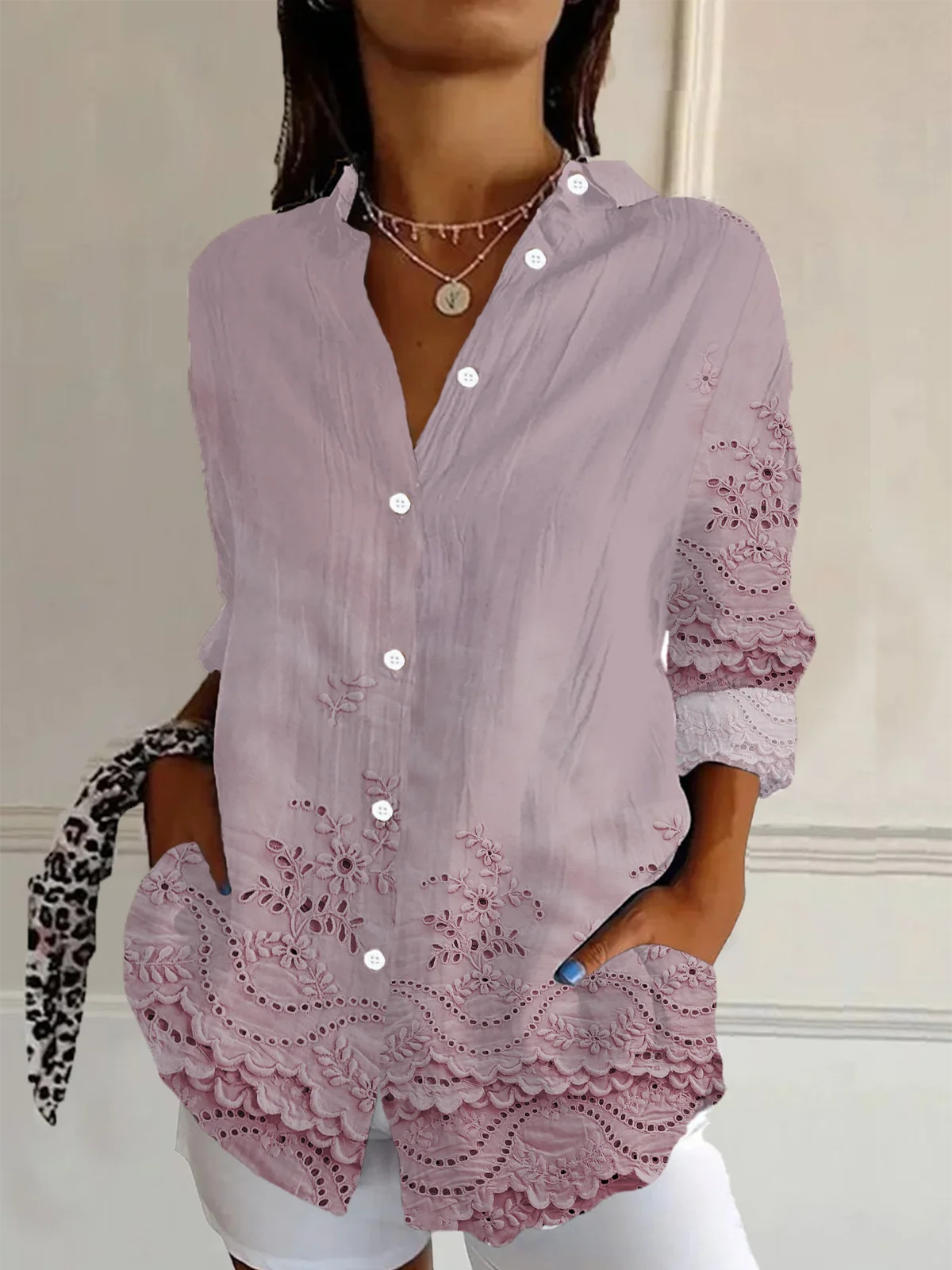 Women's Floral Long Sleeve Shirt Spring/Fall Buckle Shirt Collar Daily Casual Top