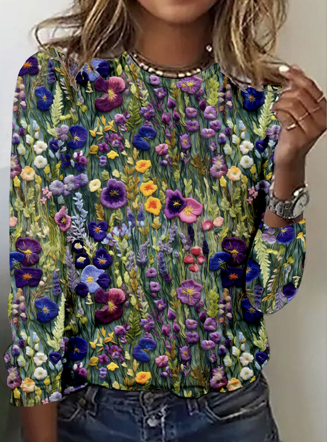 Women's Floral Long Sleeve Tee T-shirt Crew Neck Casual Spring/Fall Top