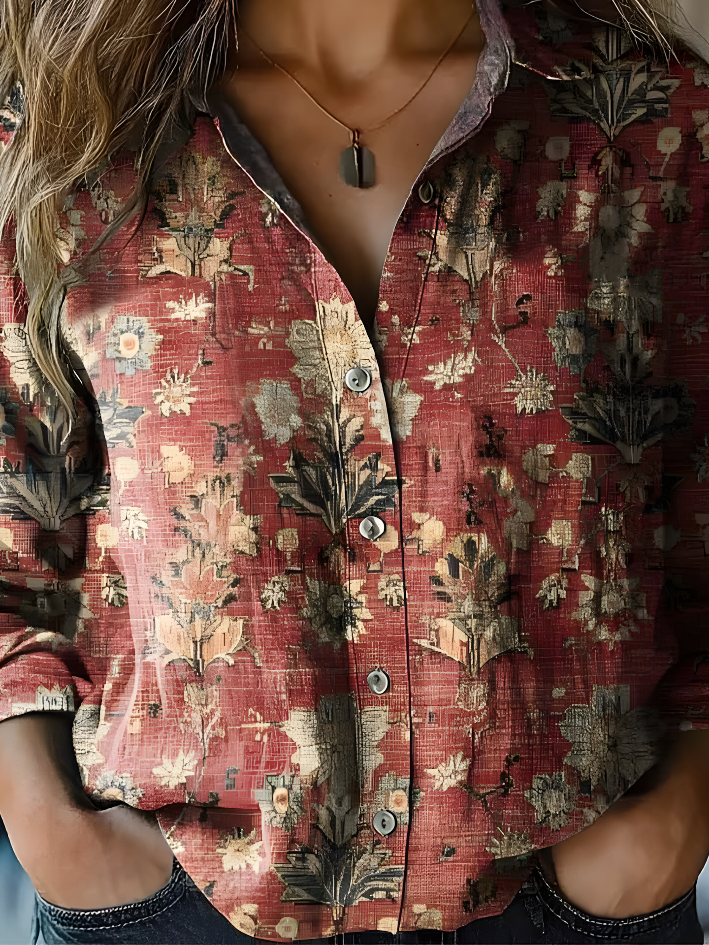 Women's Floral Long Sleeve Shirt Spring/Fall Shirt Collar Daily Vintage Top