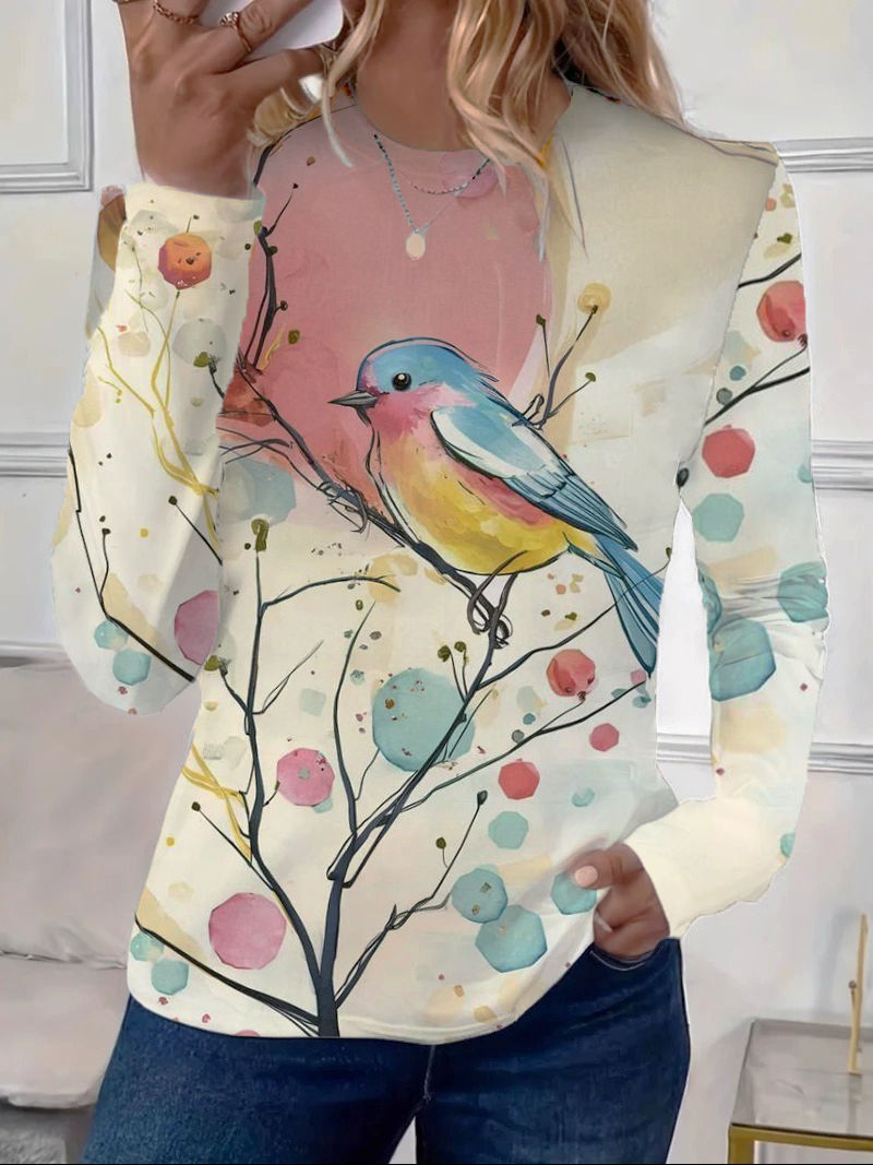 Women's Floral Long Sleeve Tee T-shirt Crew Neck Printing Casual Spring/Fall Graphic Tee Top