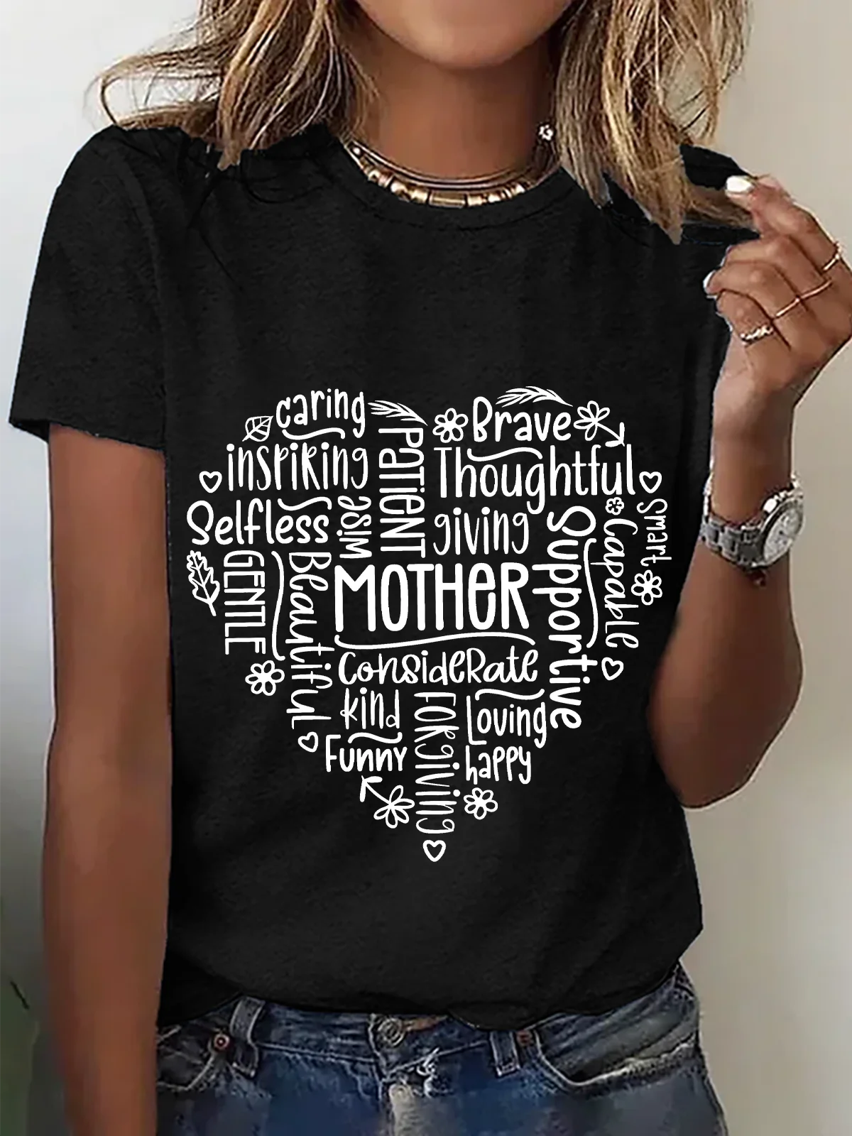 Women's Text Letters Short Sleeve Tee T-shirt Crew Neck Casual Summer Top