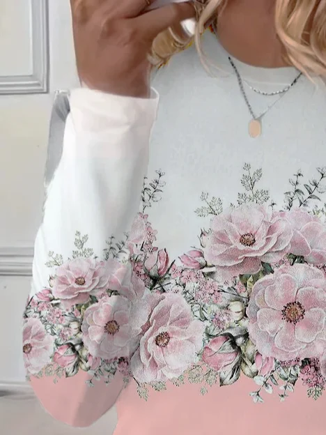 Women's Floral Long Sleeve Tee T-shirt Crew Neck Printing Casual Spring/Fall Graphic Tee Top