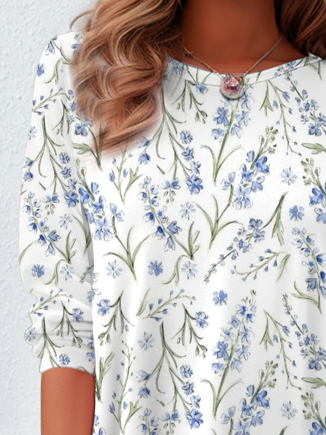 Women's Floral Long Sleeve Tee T-shirt Crew Neck Printing Casual Spring/Fall Graphic Tee Top