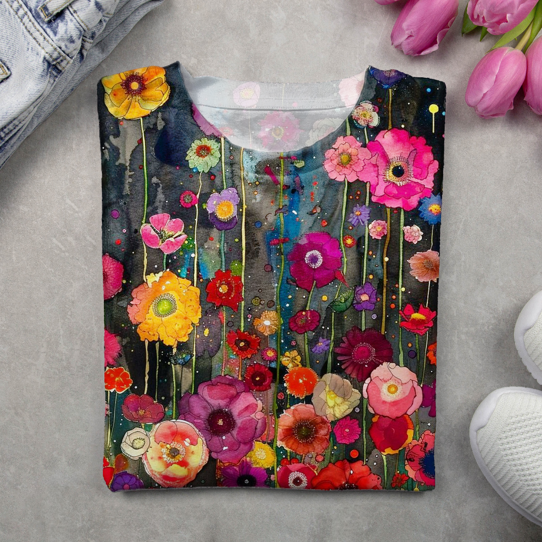 Women's Floral Long Sleeve Tee T-shirt Crew Neck Printing Casual Spring/Fall Graphic Tee Top