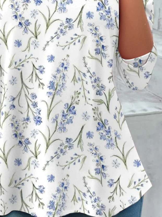 Women's Floral Long Sleeve Tee T-shirt Crew Neck Printing Casual Spring/Fall Graphic Tee Top