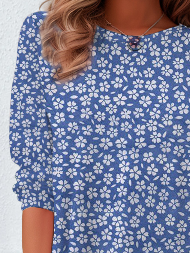 Women's Floral Long Sleeve Tee T-shirt Crew Neck Printing Casual Spring/Fall Graphic Tee Top