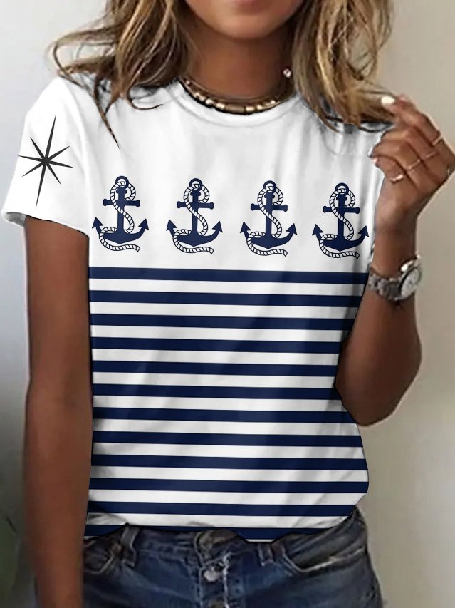 Women's Striped Short Sleeve Tee T-shirt Crew Neck Casual Summer Top