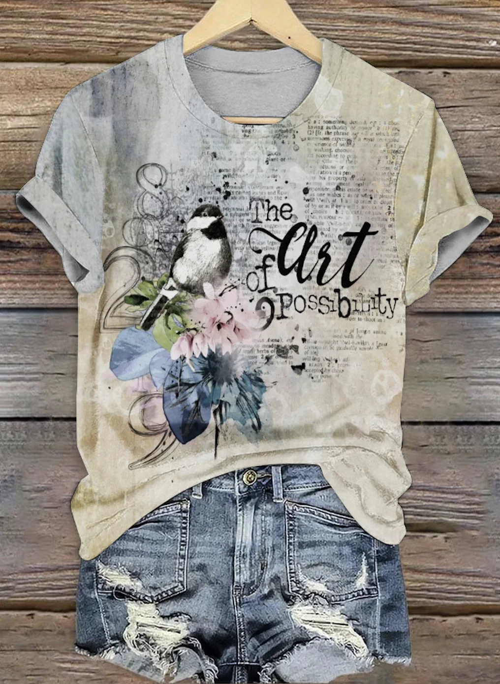 Women's Floral Short Sleeve Tee T-shirt Crew Neck Casual Summer Top