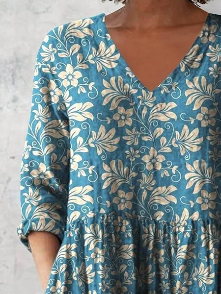 Women's Floral Half Sleeve Blouse_ Summer Printing V Neck Daily Casual Top