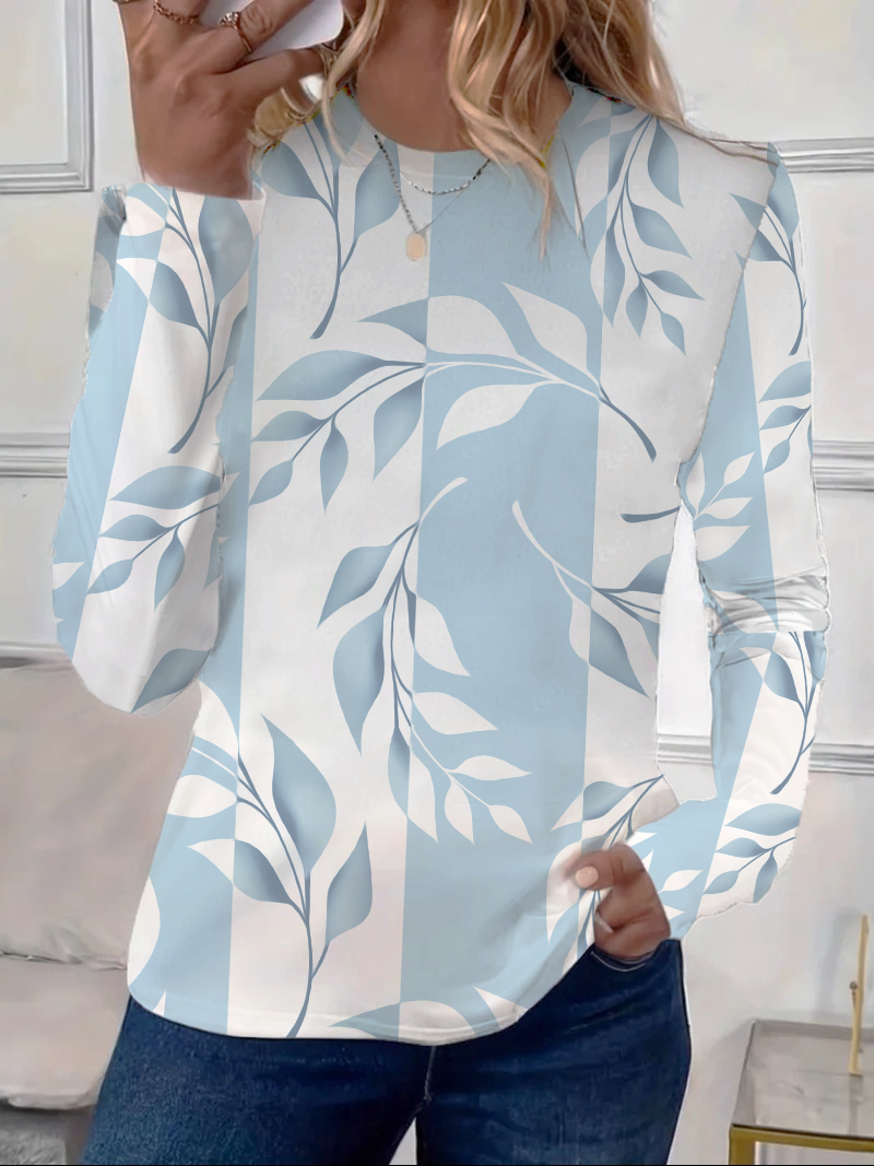Women's Floral Long Sleeve Tee T-shirt Crew Neck Printing Casual Spring/Fall Graphic Tee Top