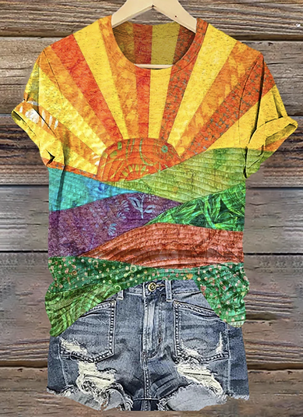 Women's Geometric Short Sleeve Tee T-shirt Crew Neck Vintage Summer Top