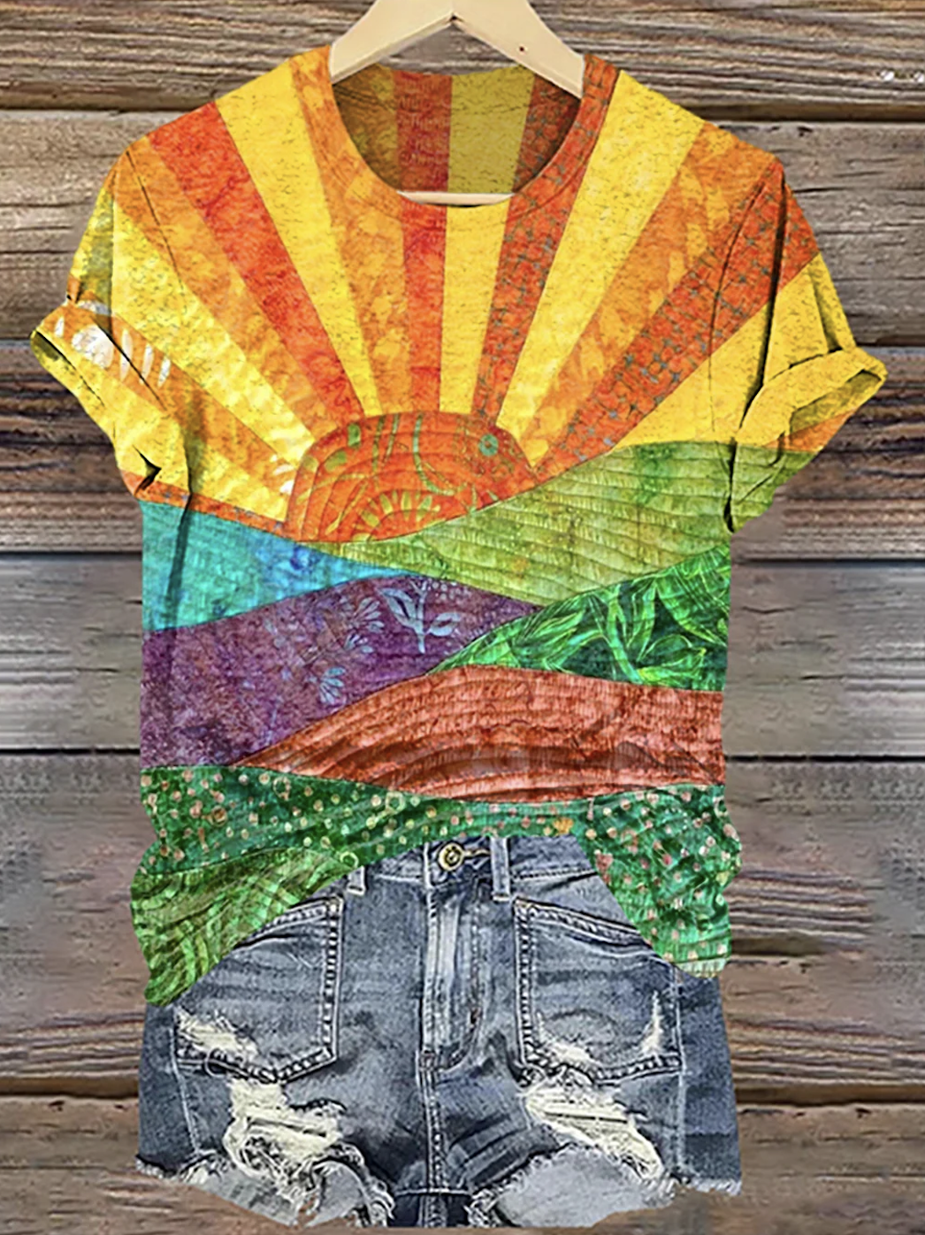 Women's Geometric Short Sleeve Tee T-shirt Crew Neck Vintage Summer Top