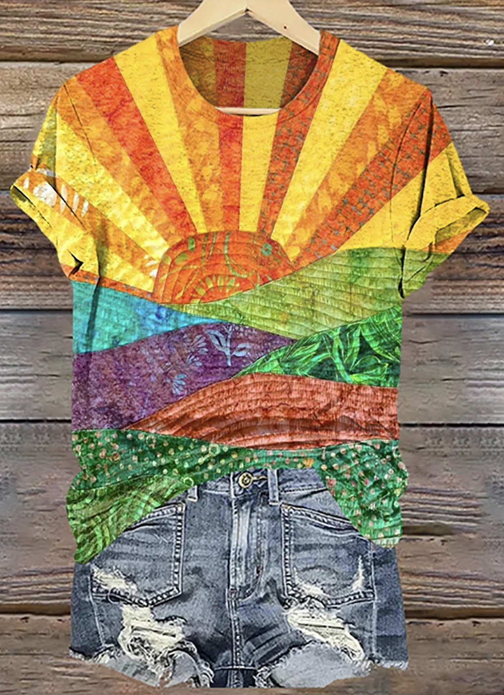 Women's Geometric Short Sleeve Tee T-shirt Crew Neck Vintage Summer Top