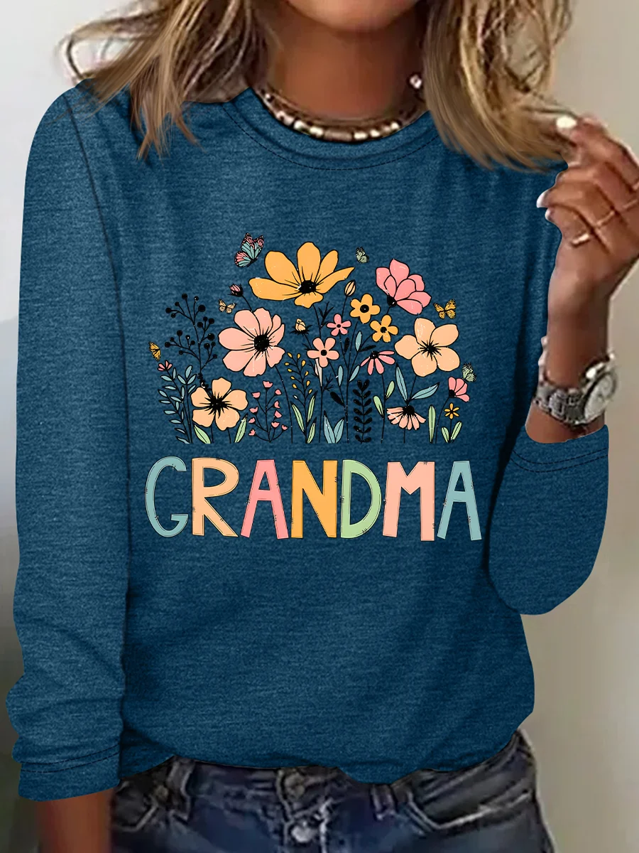 Women's Text Letters Long Sleeve Blouse_ Spring/Fall Crew Neck Daily Casual Top
