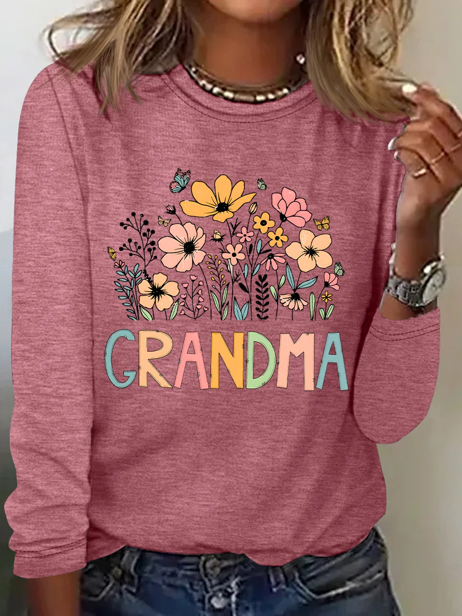 Women's Text Letters Long Sleeve Blouse_ Spring/Fall Crew Neck Daily Casual Top