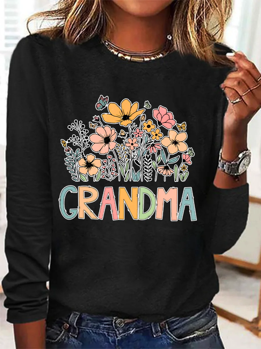 Women's Text Letters Long Sleeve Blouse_ Spring/Fall Crew Neck Daily Casual Top
