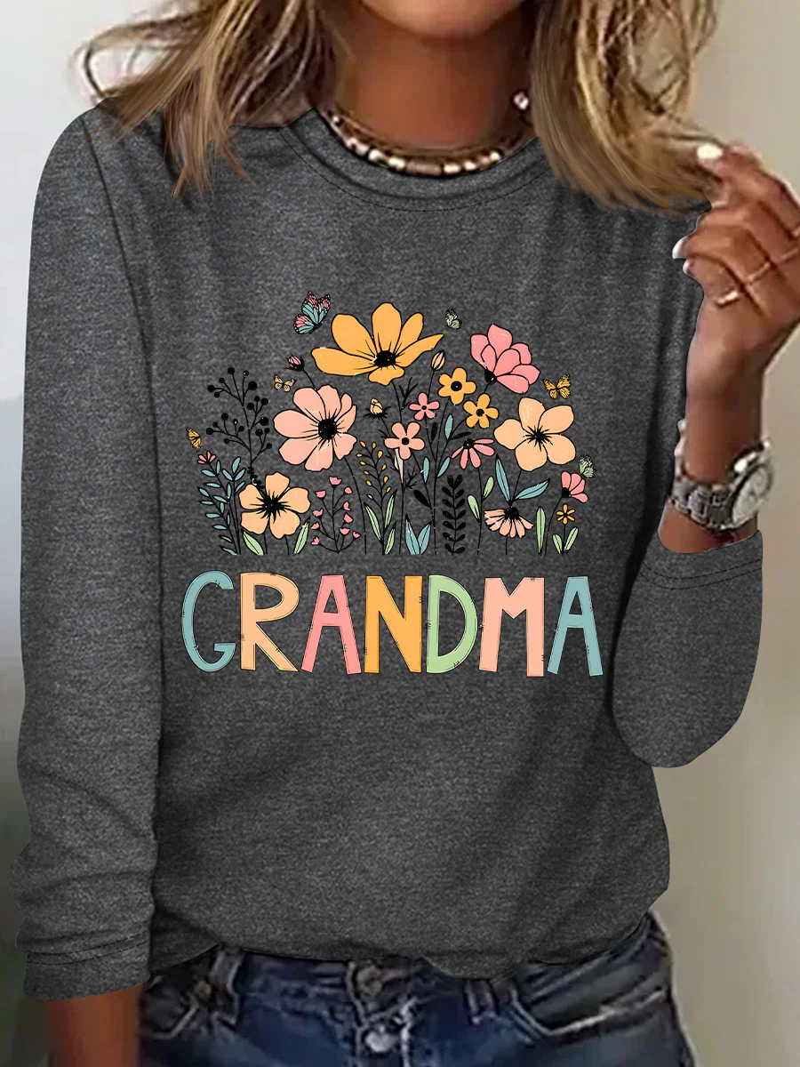 Women's Text Letters Long Sleeve Blouse_ Spring/Fall Crew Neck Daily Casual Top