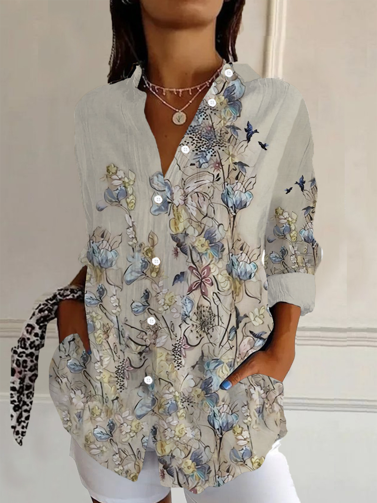 Women's Floral Long Sleeve Shirt Spring/Fall Buckle Shirt Collar Daily Casual Top
