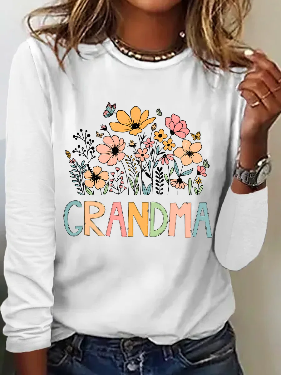 Women's Text Letters Long Sleeve Blouse_ Spring/Fall Crew Neck Daily Casual Top