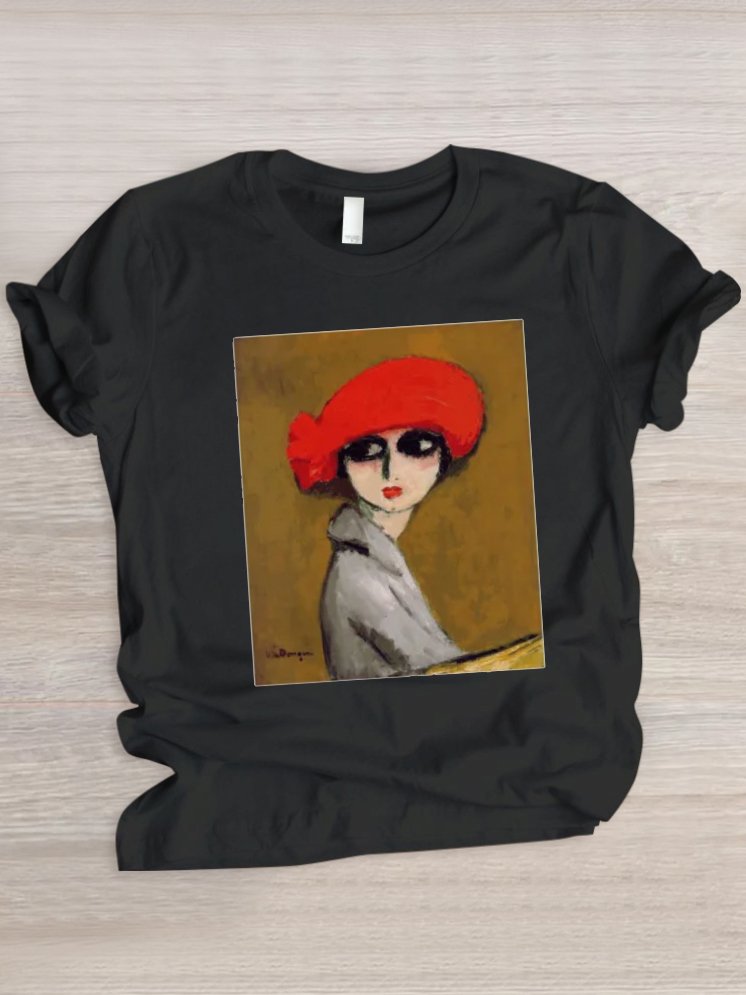 Women's Painting Short Sleeve Tee T-shirt Crew Neck Casual Summer Top