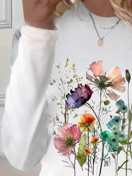 Women's Floral Long Sleeve Tee T-shirt Crew Neck Printing Casual Spring/Fall Graphic Tee Top
