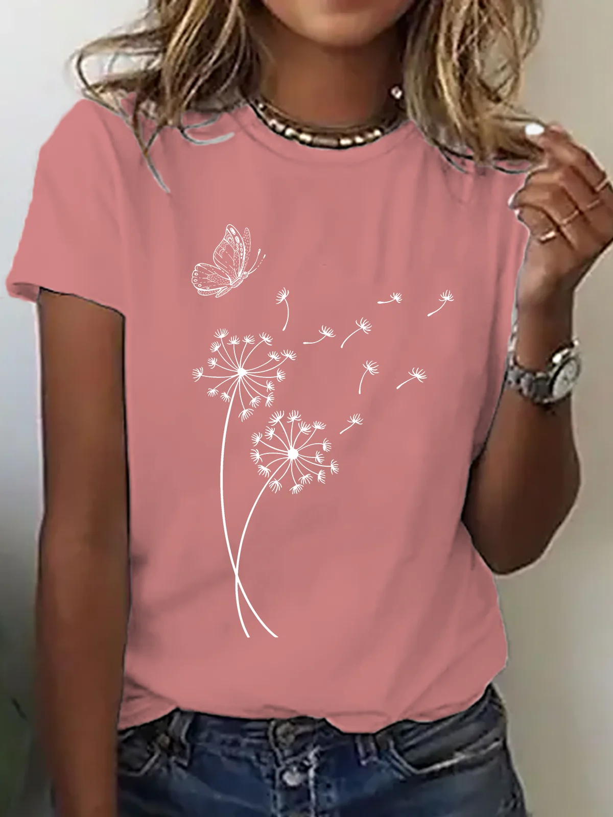 Women Dandelion Short Sleeve Tee T-shirt Crew Neck Casual Summer Top