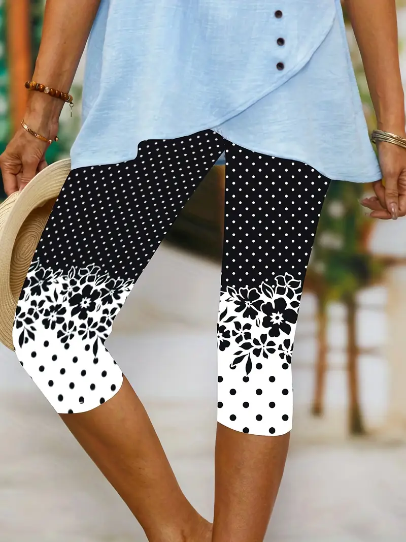 Women's Floral Capris Elastic Waist Pant Casual Summer Trousers