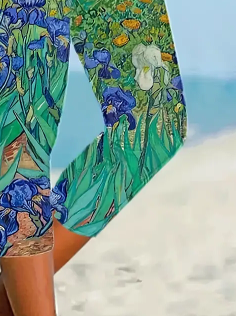 Women's Floral Capris Elastic Waist Pant Casual Summer Trousers