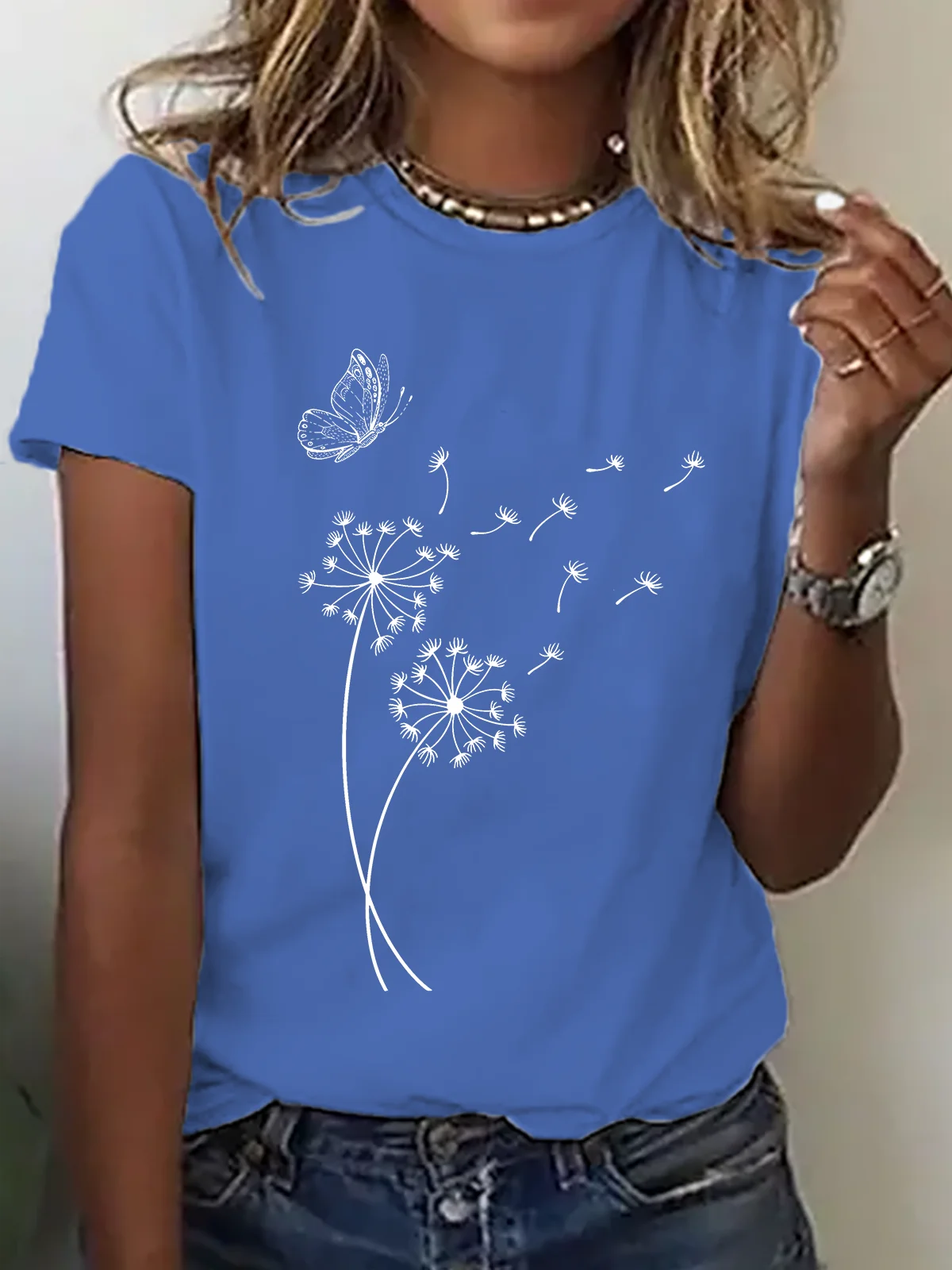 Women Dandelion Short Sleeve Tee T-shirt Crew Neck Casual Summer Top