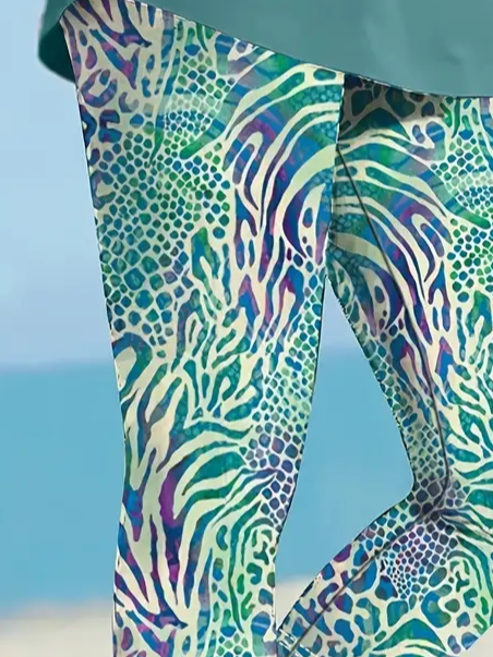 Women's Random Print Capris Elastic Waist Pant Casual Summer Trousers