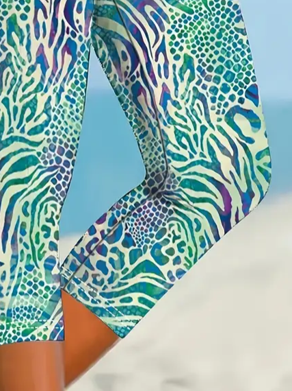 Women's Random Print Capris Elastic Waist Pant Casual Summer Trousers