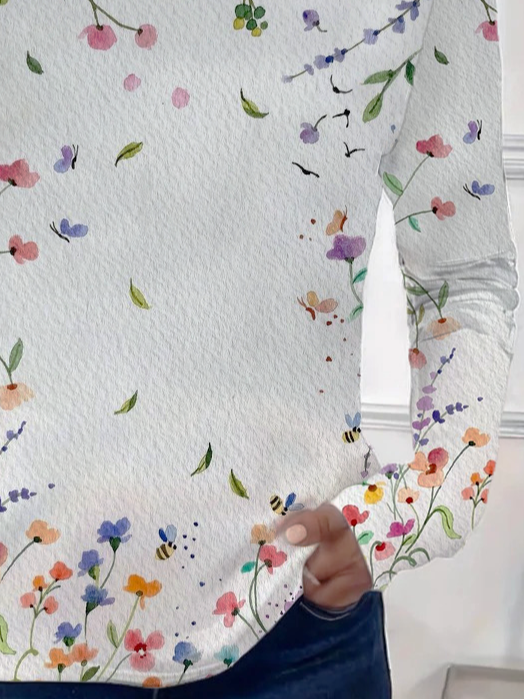 Women's Floral Long Sleeve Tee T-shirt Crew Neck Printing Casual Spring/Fall Graphic Tee Top